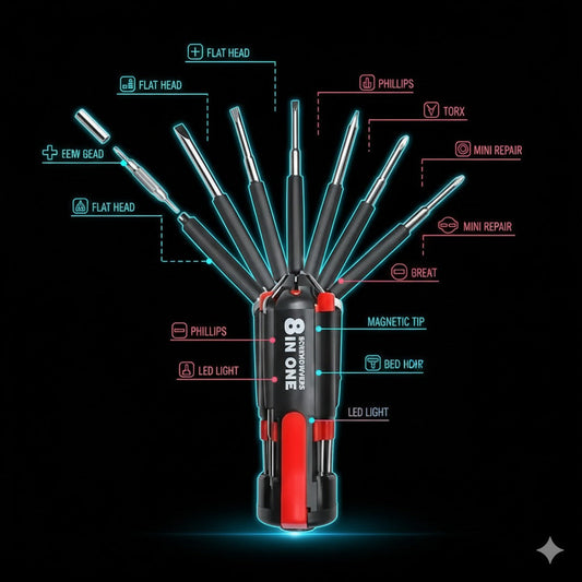 8-in-1 Multi-Tool Screwdriver Set with Built-in 6 LED Lights